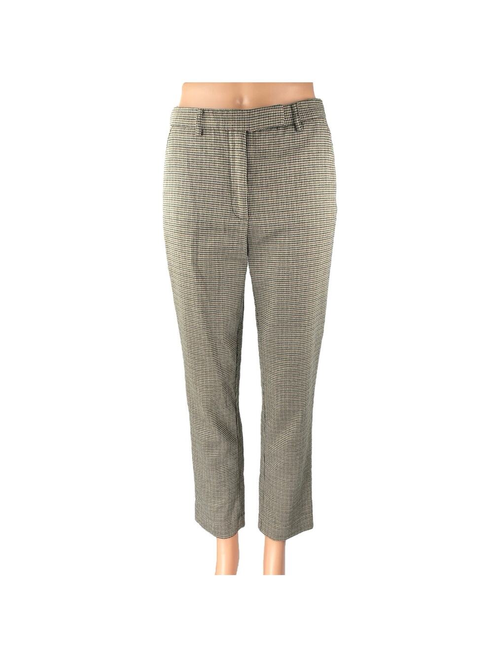 MNG Mango Womens Brown Tan Houndstooth High Waist Trousers Dress Pants Size 4